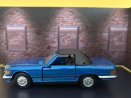 Mercedes-Benz 500 SL Germany Luxury Car Model Blue Diecast Toy 1:39 Opening Door