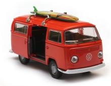 1972 Volkswagen T2 Bus Surfing Germany Car Model Red Diecast 1:34-1:39 Welly