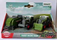 Set 3 Vehicles Fendt Micro Team Tractor Baler Loader Dickie Toys Moving Parts
