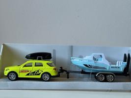 Holiday Set Car Yellow + Boat Trailer Model Diecast Toy 1:55-1:64 Scale