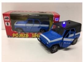 UAZ Polish Vintage Police Car Model Metal Open Door Sound&Light Toy Blue 1:32