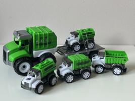 Set 5 Sanitation Cars + Transporter Model Toy New in Box Function Pull-Back