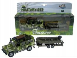 Military Set Land Rover Defender with Pontoon Diecast Car Toy Pull Back - 28 cm