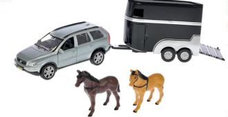 Swedish Volvo XC90 with Trailer and 2 Horses Model Diecast Car 1:32-1:34 Scale