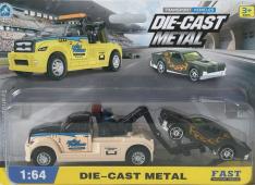 Lift Tow Car Roadside Rescue Transport + Green Car Model Diecast Toy 1:64 Scale