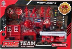 Set Fire Brigade Base Home Dept 1993 Truck Firefighters Road Signs Toy
