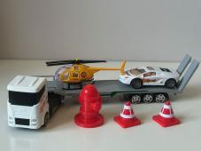 White Truck/Lorry Transporter + Helicopter + Car Model Diecast Toy 1:64 Scale