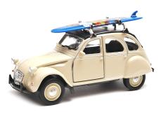 Citroen 2CV Serfing Classic French Car Model Cream Diecast 1:34-1:39 Scale Welly